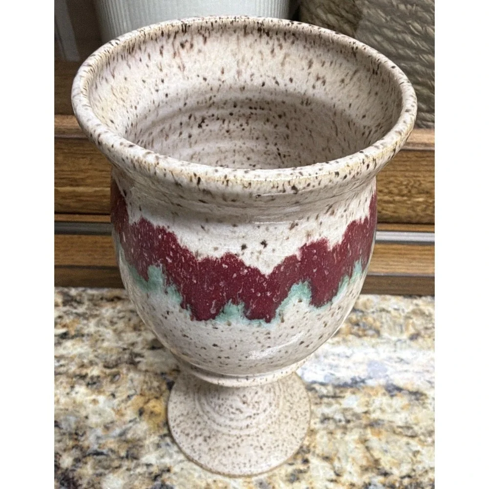 Signed JS Pottery North Carolina Stoneware Wine Goblet / Chalice